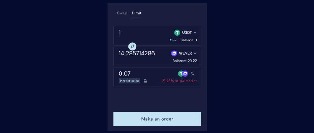 An illustration of how the price is calculated while placing a limit order on FlatQube DEX.